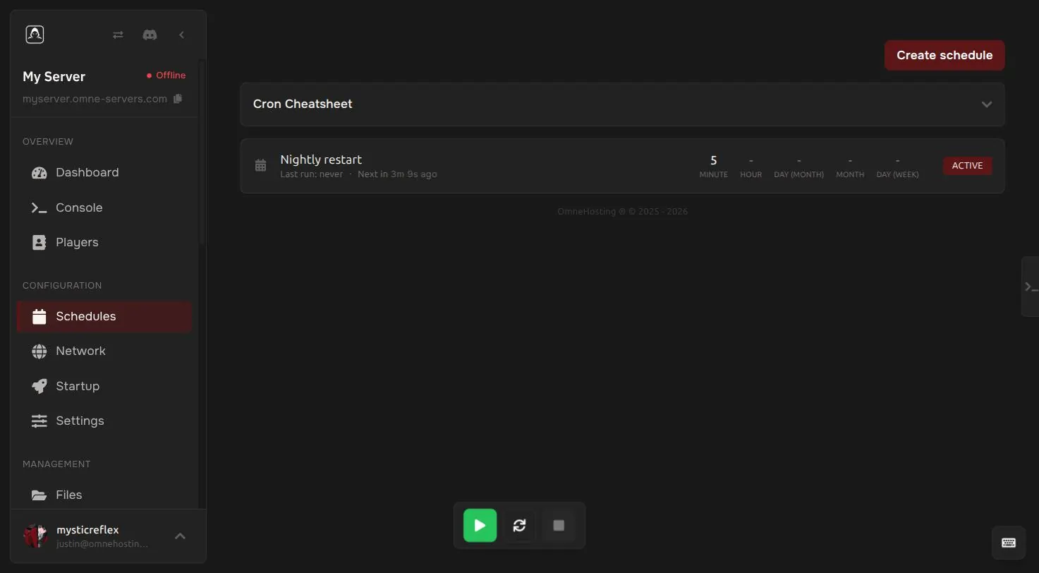 Schedule editor in the OmneHosting control panel
